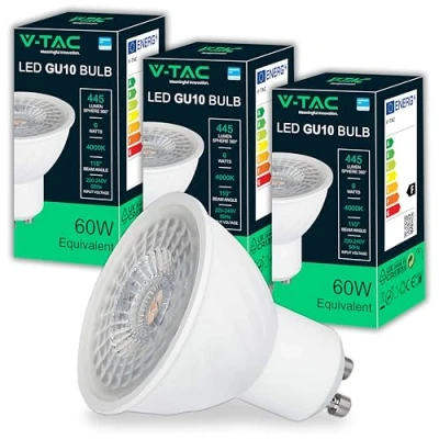Abbildung von V TAC 3x LED Glühbirne GU10 6W (entspricht 60W) 445 Lumen CHIP SAMSUNG Maximale Effizienz und Energieeinsparung Spot Glühlampen Licht 4000K Neutralweiß 3er Pack
