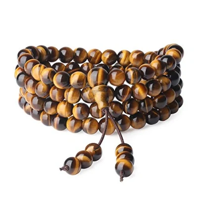 Abbildung von COAI Geschenkideen Unisex 108 Mala aus 6mm Tigerauge Buddhistisches Wickelarmband Gebetskette