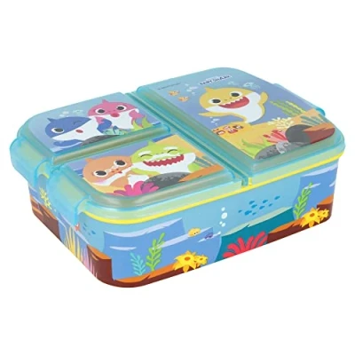 Abbildung von Baby Shark Kinder Sandwich Box mit 3 Fächern Snack Halter Dekorierte Lunch