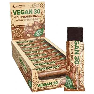 Abbildung von Vegan 30 Protein Bar Peanut 24 x High Riegel 35g ohne zusätzlichen Zucker, 30% Proteingehalt, Leckerer Snack für pflanzliche Ernährung &amp; palmölfrei