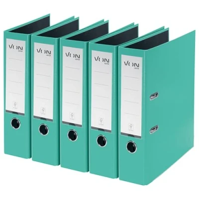 Abbildung von VON Leitz 5er Pack Ordner A4, Karton mit Kunststoffeinband, 80 mm Rückenbreite, Für 600 Blatt, FSC zertifizierter Karton, Aktenordner, Schule, Studium &amp; Zuhause, Mintgrün, 10551051