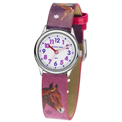 Abbildung von JACQUES FAREL Kinder Armbanduhr Mädchen Pferd Analog Quarz Metall Leatherette HCC 543