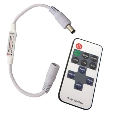 Abbildung von LED Funk Dimmer/Schalter 12V DC Gleichspannung mit Fernbedienung für alle dimmbaren Lampen Stecker und Buchse (Fernbedienung universal)