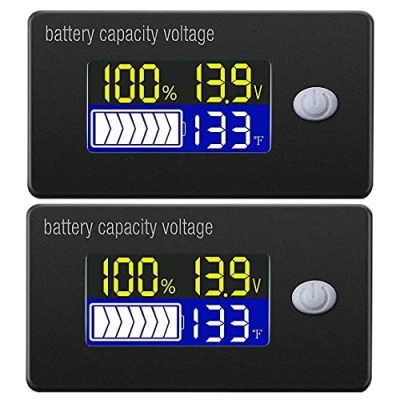 Abbildung von DollaTek 2Pcs Batteriekapazitätsanzeige t mit Alarm und Extern Temperatur Sensor 19 80℃ 12V 24V 36V 48V 60V 72V Display LCD Voltmeter Temperaturmesser Tester für Li Ionen Lifepo4 Blei Säure