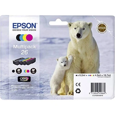 Abbildung von Epson 235F427 26 Original Tinte Eisbär (XP 600 XP 700XP 800XP 510XP 710XP 615XP 610XP 810XP 720XP 820XP 520XP 620XP 625)Multipack4 farbig