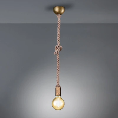 Abbildung von Trio Leuchten Pendelleuchte Rope 310100104, Metall Altmessing, Leinen Aufhängung, exkl. 1 x E27, Pendel flammig