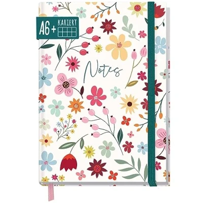 Abbildung von paper&amp;you® Notizbuch kariert A6+ mit Gummiband [Wild Flower] 156 Seiten, 78 Blatt Notizheft, Bullet Journal, Tagebuch nachhaltig &amp; klimafreundlich