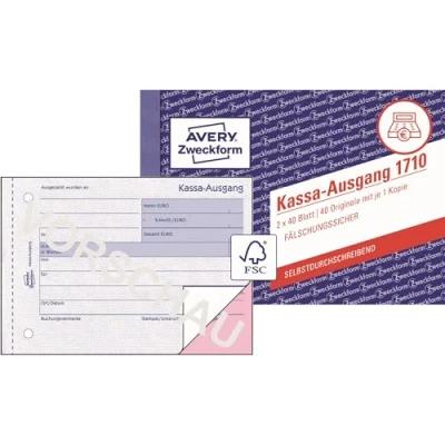 Abbildung von AVERY Zweckform 1710 Kassa Ausgang speziell für Österreich (A6 quer, 2x40 Blatt, selbstdurchschreibend mit farbigem Durchschlag, fälschungssicherer Dokumentendruck) weiß/rosa