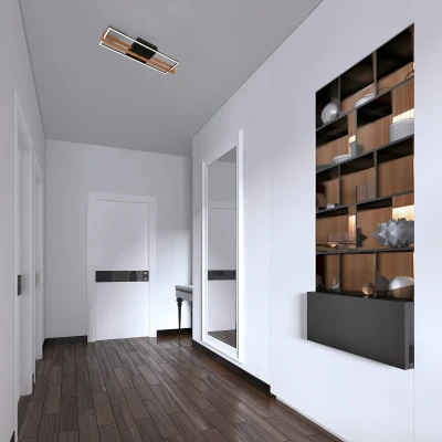 Abbildung von BRILONER LED Deckenlampe Frame, Deckenleuchte mit warmweißer Lichtfarbe, 21W Lampe Holzrahmen, Wohnzimmerlampe, Schlafzimmerlampe, 740x210x110 mm (LxBxH), Schwarz Holz