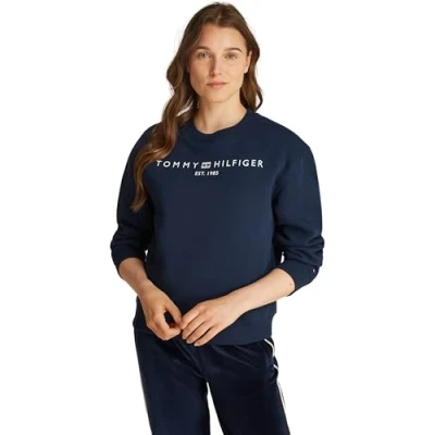 Abbildung von Tommy Hilfiger Damen MDRN REG Corp Logo C NK SWTSHRT WW0WW39791 Pullover, Blue (Dark Night Navy), S