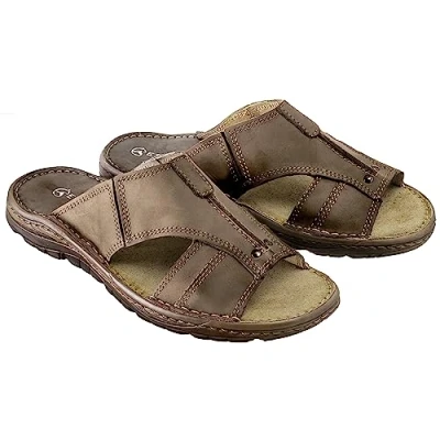 Abbildung von ESTRO Sandalen Herren Pantoletten Echtleder Sommerschuhe Schlappen mit Rutschfeste Gummisohle s1 (45, Beige)