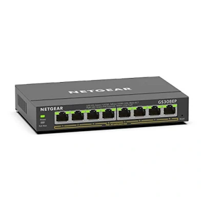 Abbildung von NETGEAR GS308EP PoE Switch 8 Port Gigabit Ethernet LAN PoE+ 62W Plus (Managed Netzwerk mit IGMP Snooping, QoS, VLAN, lüfterloses Metallgehäuse), Schwarz