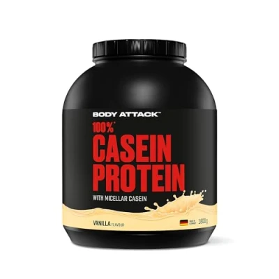 Abbildung von Body Attack 100% CASEIN Protein Vanilla Cream, 1,8 kg Hochwertiges Pulver für Muskelaufbau Training langanhaltende Eiweiß Versorgung ideale Ergänzung zu Whey