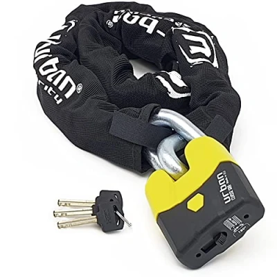 Abbildung von URBAN U8K120 Kettenschloss Motorrad Motorradschloss Vorhängeschloss und Kette, Sicherheit 20/20 mit Zulassung SRA, Gehärteter Stahl, Glieder 15mm Durchmesser, Sicherheitsschloss Motorrad, 120cm