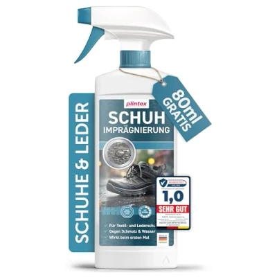 Abbildung von PLINTEX® 580ml Schuh Imprägnierspray effektiv gegen Regen &amp; Nässe Textilien Imprägnierung 100% biologisch abbaubar Schuhimprägnierung