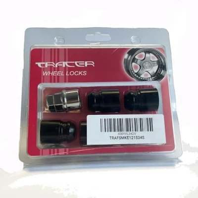 Abbildung von TRACER Felgenschloßmuttern schwarz M12x1.5 Kegelbund 60 Länge 34mm Schlüsselweite 19/21 mit 2x Schlüssel kompatibel Ford, Chrysler, Toyota, Hyundai, KIA, Honda, Mazda