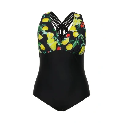 Abbildung von Ulla Popken Fruit Print Badeanzug, Damen, Größe: 54, Black
