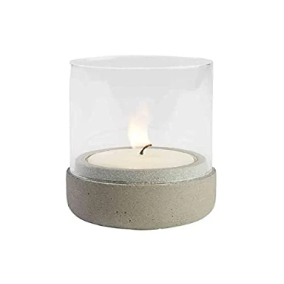 Abbildung von APS Windlichter „Element“, Teelicht, Beleuchtung, Windlicht aus grauem Beton, möbelschonende Unterseite, Ø 7,5 cm, 13 cm Höhe