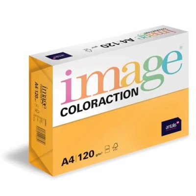 Abbildung von Image Coloraction Hawai farbiges Kopierpapier DIN A4, 210 x 297 mm, 120 g/m² buntes, holzfreies Druckerpapier für Kopierer 250 Blatt Intensivgelb