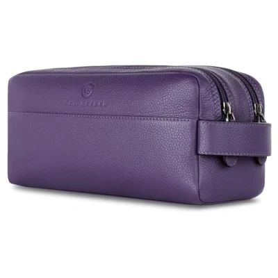 Abbildung von VON HEESEN Kulturbeutel Leder Kulturtasche für Herren &amp; Damen Echtleder Necessaire ideal zum Reisen Waschtasche und Kosmetiktasche mit Zwei Hauptfächern Violet, groß