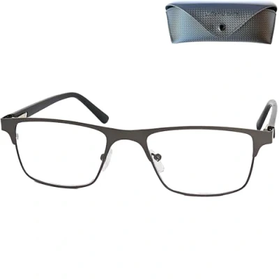Abbildung von Mini Brille Metall Lesebrille mit rechteckigen Gläsern Gratis Etui, Edelstahl Brillengestell (Graphit), Eckige Lesehilfe Herren und Damen +2.0 Dioptrien