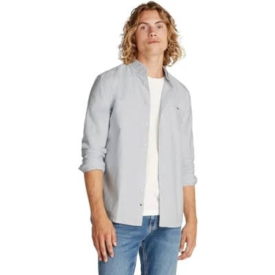 Abbildung von Tommy Jeans SLIM Stripe Shirt Hemd Colorado blue, Herren, Größe: Medium, blue