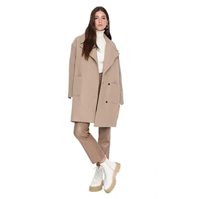 Abbildung von Trendyol Damen Regular Parkas Plain Webstoff Mantel Coat, Beige, 36 EU
