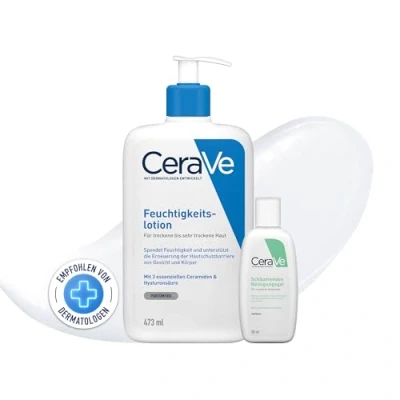 Abbildung von CeraVe Reinigungs Set, Feuchtigkeitslotion Mit Pumpspender (473 ml) und schäumendes Reinigungsgel (88 für Gesicht Körper, Hyaluron 3 essenziellen Ceramiden