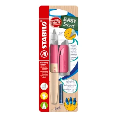 Abbildung von Schulfüller ergonomisch für Linkshänder mit Anfänger Feder A STABILO EASYbirdy Timber in pink inkl. Patrone