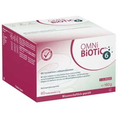 Abbildung von OMNi BiOTiC 6 Sachet 60 Portionen (180g) Bakterienstämme Mrd. Keime pro Tagesdosis Pulver Mit Inulin Vegan Glutenfrei Lactosefrei Zur täglichen Anwendung