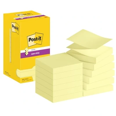 Abbildung von Post it Super Sticky Z Notes Gelb, Vorteilspackung mit 12 Blöcken, 90 Blatt pro Block, 76 mm x Für Notizen, To Do Listen &amp; Erinnerungen
