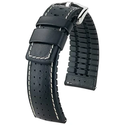 Abbildung von HIRSCH Uhren Band Tiger L modisches Premium Lederband für Deine Armbanduhr Schwarz 22 mm