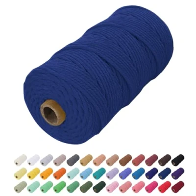 Abbildung von Uiopa Makramee Garn 2mm x 200m, Baumwollkordel Farbig Baumwollgarn Geflochten Baumwollseil, Natürliche Baumwollschnur für Wandbehang, Vorhang, Traumfänger, Hängepflanze, Deko (Blau)