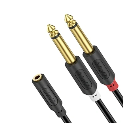 Abbildung von J&amp;D 3,5 mm zu 2x 6,35 Kabel, Gold Plated [AudioWave Serie] 3,5mm (1/8 Zoll) TRS Weiblich auf 2 x 6,35mm (1/4 TS Männlich PVC Überzug Stereo Audio Adapter Y Splitter Kabel 3 Feet