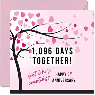 Abbildung von Lustige Leder Jubiläumskarte für Ehefrau oder Ehemann 1096 Days Together I Love You Geschenke, Happy 3rd Wedding Anniversary Karten Partner, 145 mm x Grußkarten dritte Jubiläen