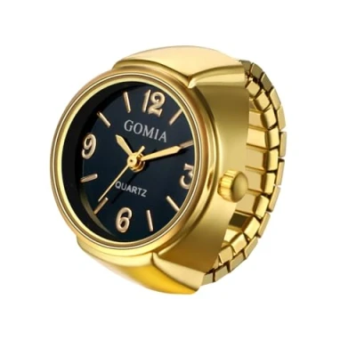 Abbildung von JewelryWe Ringuhr Fingeruhr Damen Elastisch: Analog Quarz Fingerringuhr Frauen Gold Stretch Metallband Ring Uhr Uhrenring mit Temperaturempfindlichem Farbwechsel Zifferblatt, für Ringgröße 60 65