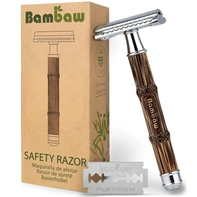 Abbildung von Rasierhobel Damen und Herren Safety Razor mit Bambusgriff Naßrasierer Einklingen Rasierer Zero Waste Produkte Eco Bambaw