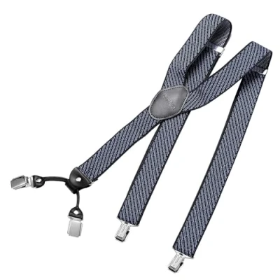 Abbildung von DonDon Hosenträger Herren extra stark gestreift blau schwarz 3,5 cm breit in Y Form lang Starke Clips passend für Anzug Jeans Chinos Vintage Rockabilly Suspenders