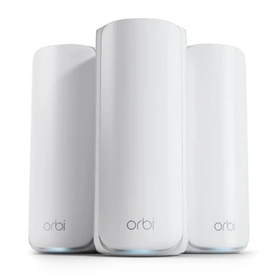 Abbildung von NETGEAR Orbi 870 Tri Band WiFi 7 Mesh Netzwerksystem (RBE873) Router mit 2 Satelliten Abdeckung von bis zu 600 m², für 150 Geräte 10 Gig Internetanschluss, BE21000 (max 21 GBit/s), Weiss