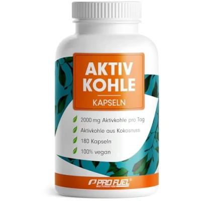 Abbildung von Aktivkohle Kapseln 180x optimal hochdosiert mit 2000 mg pro Tag aus Kokosnuss als Alternative zu Tabletten laborgeprüft Zertifikat Vorrat für 30 Tage