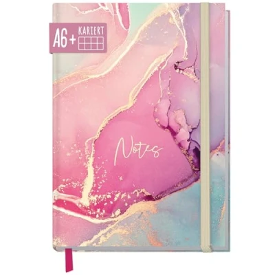 Abbildung von paper&amp;you® Notizbuch kariert A6+ mit Gummiband [Silky Pink] 156 Seiten, 78 Blatt Notizheft, Bullet Journal, Tagebuch nachhaltig &amp; klimafreundlich