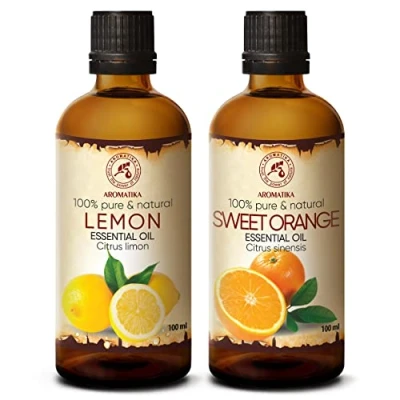 Abbildung von Ätherisches Zitronenöl &amp; Orangenöl 2x100 ml Citrus Limon Sinensis Naturreines Öle für Diffusers und Duftlampen handgemachte Kosmetik Raumdüfte Aromatherapie