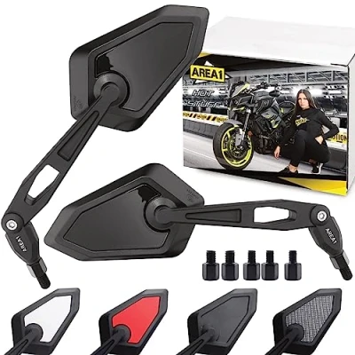 Abbildung von Area1 Motorradspiegel schwarz glänzend Motorrad Rückspiegel Set (rechts+links) e geprüft 2xM10 Rechtsgewinde. Kompatibel mit Mondial B1SC