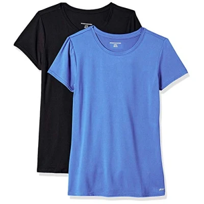 Abbildung von Amazon Essentials Damen Active Quick Dry Tech Stretch Kurzarm T Shirt mit Rundhalsausschnitt (in Übergröße erhältlich), 2er Pack, Kräftiges Blau/Schwarz, XXL