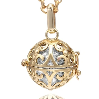 Abbildung von Morella Damen Halskette Edelstahl Gold 70 cm mit Ornament Anhänger und Klangkugel Zirkonia weiß Ø 16 mm in Schmuckbeutel
