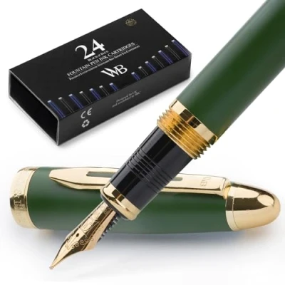 Abbildung von Wordsworth &amp; Black Majesti Füllfederhalter (grün), luxuriöse Hülle, 24 Karat Gold Finish, mittlere Feder 18 Tintenpatronen, nachfüllbarer Tintenkonverter Kalligraphie Stift
