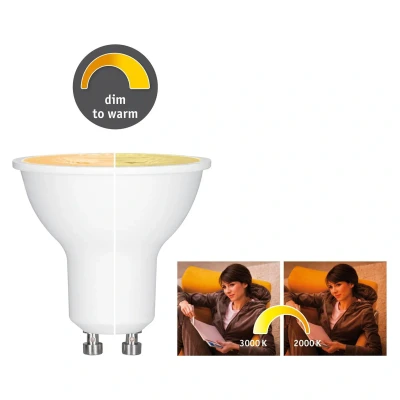 Abbildung von Paulmann 28735 LED Lampe Reflektor 6W Leuchtmittel Dim to warm Reflektorlampe dimmbar Weiß Lichtfarbe verstellbar 1800K 2700K 350 lm GU10