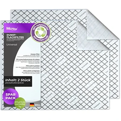 Abbildung von McFilter 2 Flachfilter kompostierbar mit Sättigungs Indikator für Dunstabzugshaube, zuschneidbar universal 57 x 47cm, Filter Abzugshaube Dunstabzug