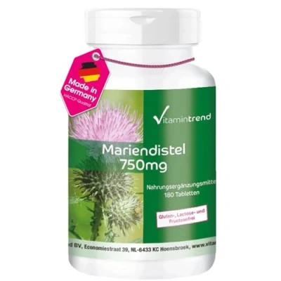 Abbildung von Mariendistel Extrakt 750mg 180 vegane Tabletten 80% Silymarin Hochdosiert Vitamintrend®