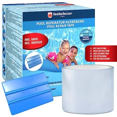 Abbildung von Veddelholzer Pool Reparaturset wasserdichtes unterwasser Klebeband 10 cm x 150 Transparentes Abdichtband, Flex Tape, Flickzeug zum Abdichten von Swimmingpool für alle Pooloberflächen